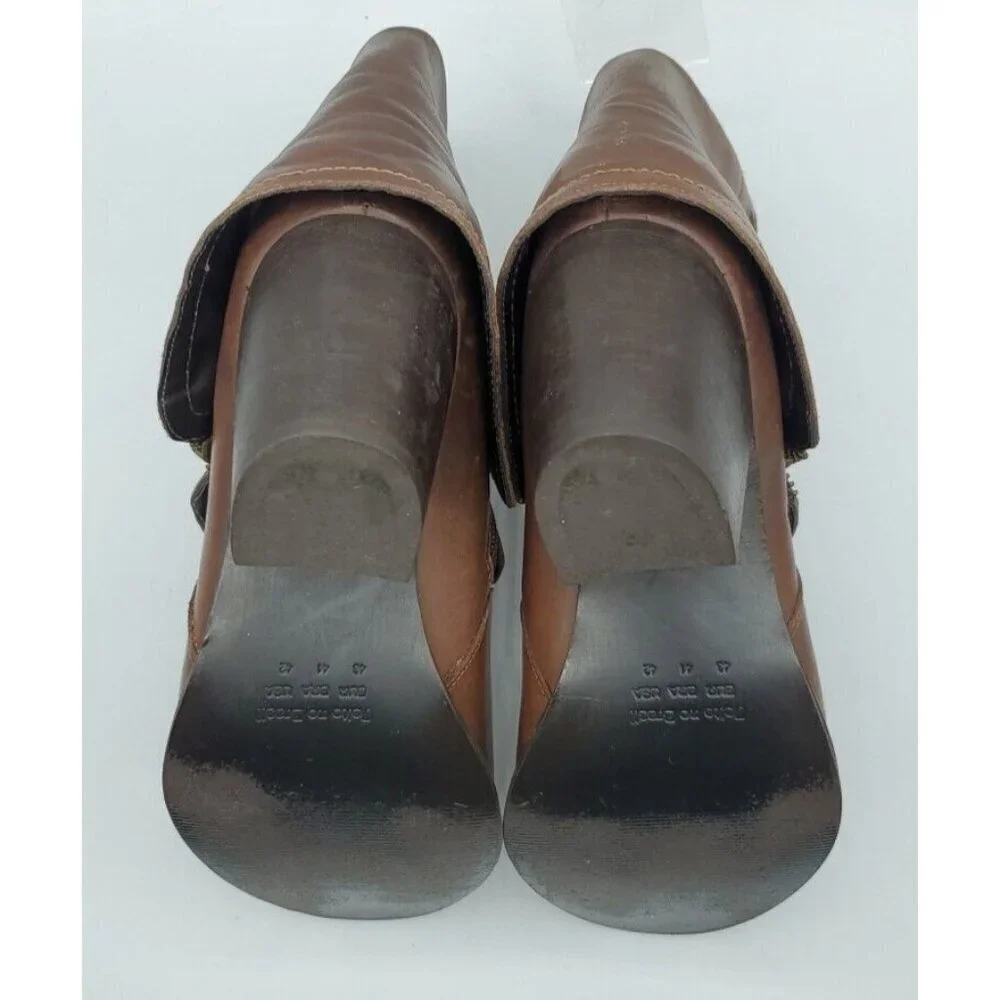 Aquelino Masiero Brazil Brown Ankle Boot Fold Over Inside Outside Zip Size 42